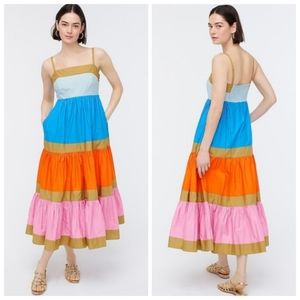 Nwot J.Crew  Re Imagined Tiered Color block, Tan,Blue,Orange, Pink Maxid…